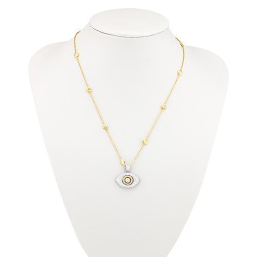 Diamond Two Tone Evil Eye Pendant in 14k Gold 2 Ctw