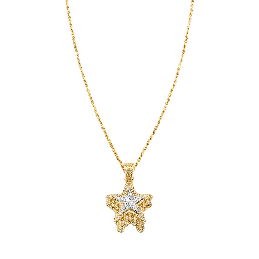 Yellow , White DIAMOND TWO TONE STAR PENDANT IN 14K YELLOW GOLD 1.24 CTW