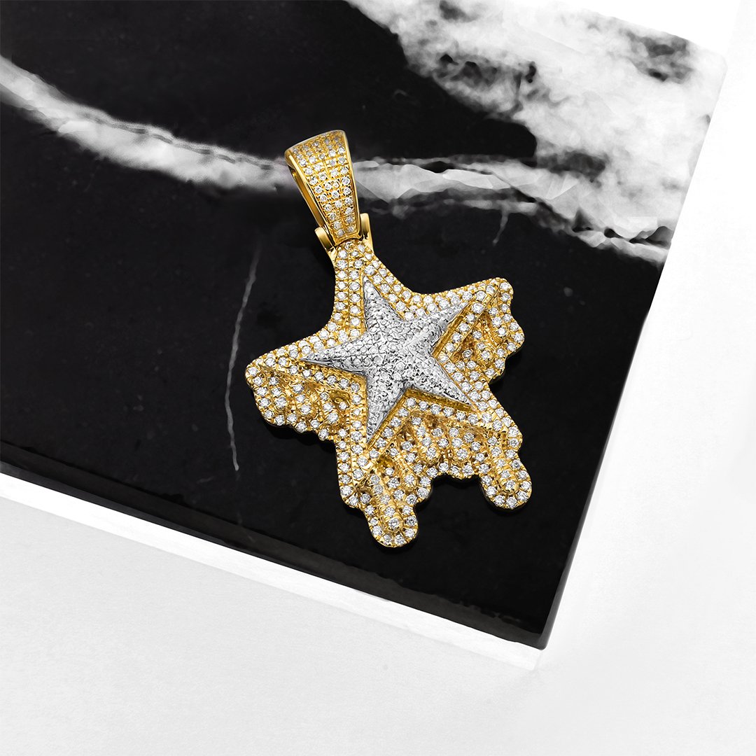 Yellow , White DIAMOND TWO TONE STAR PENDANT IN 14K YELLOW GOLD 1.24 CTW