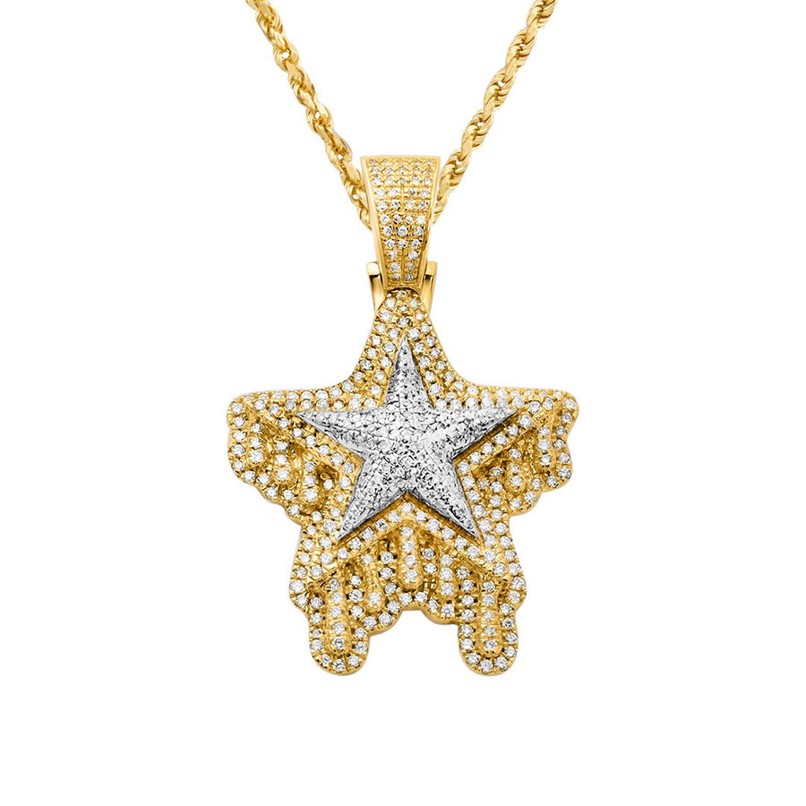 Yellow , White DIAMOND TWO TONE STAR PENDANT IN 14K YELLOW GOLD 1.24 CTW