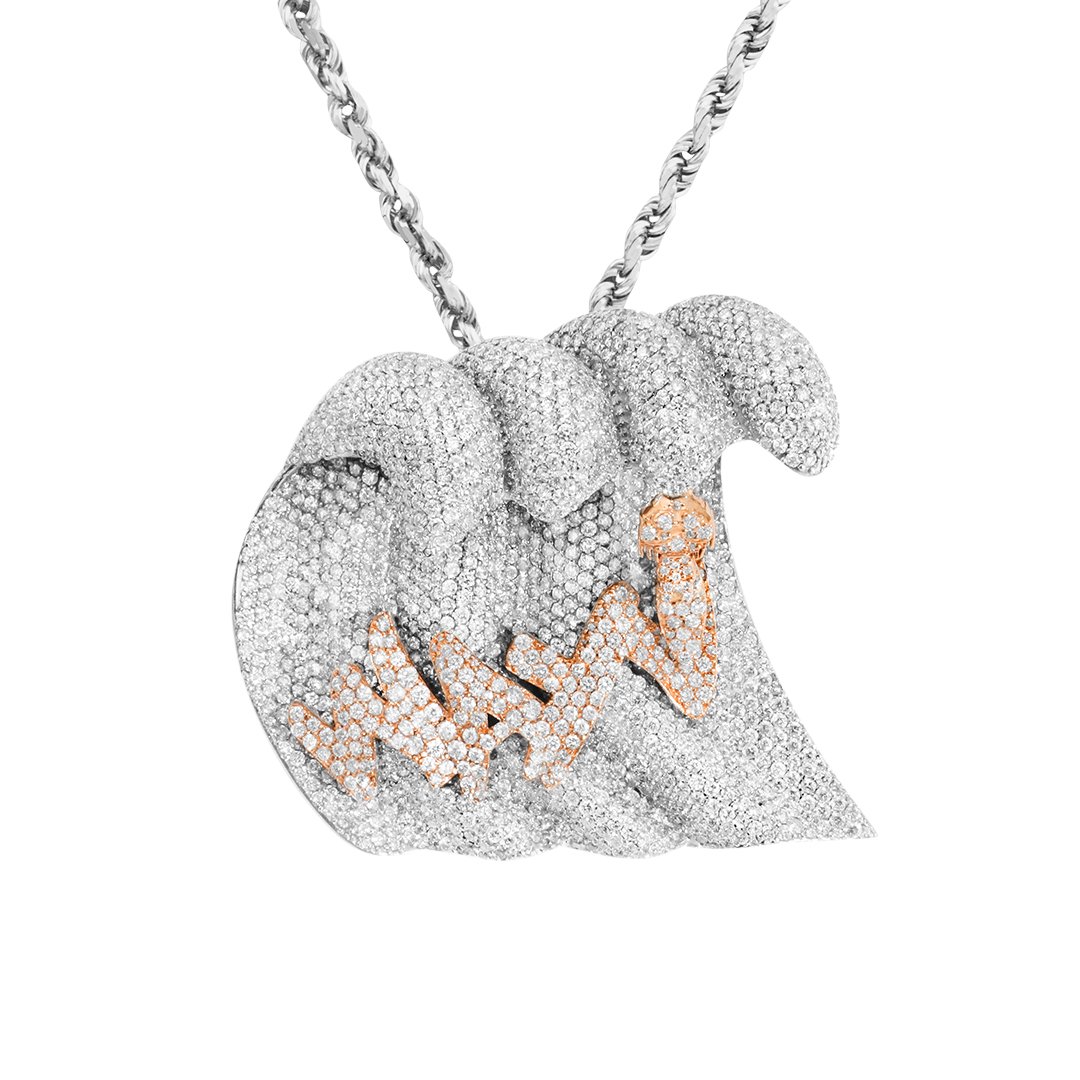 White Diamond Wave Pendant in White Gold 18.64 Ctw