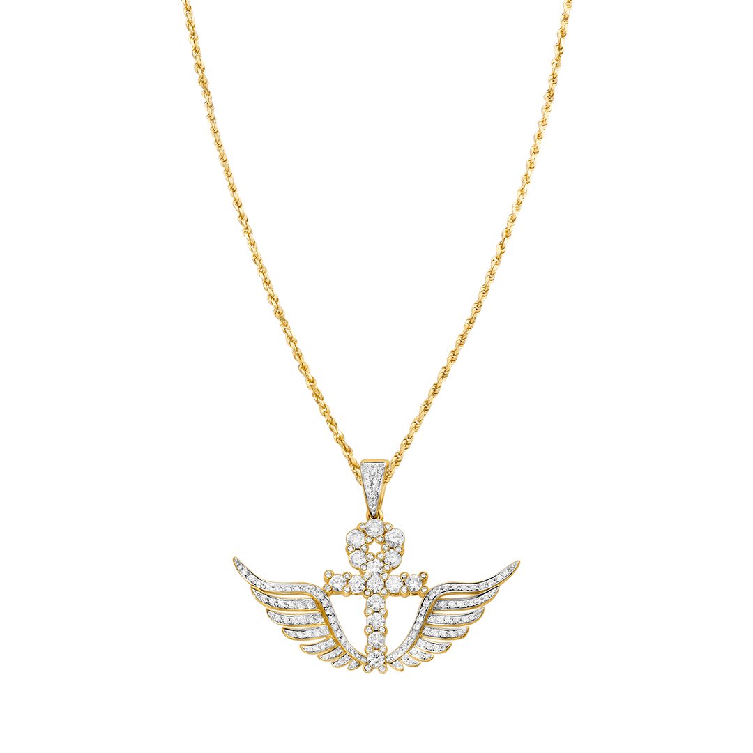 Yellow Diamond Wing Cross Pendant in 14k Yellow Gold 2.02 Ctw