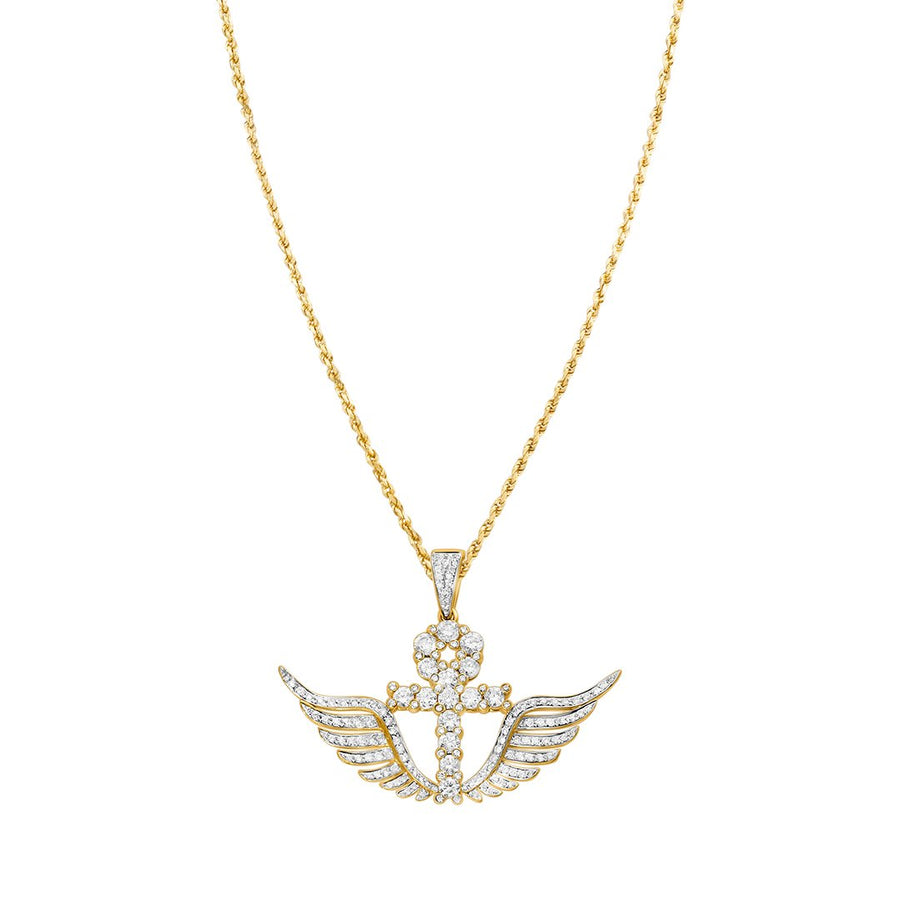 Yellow Diamond Wing Cross Pendant in 14k Yellow Gold 2.02 Ctw