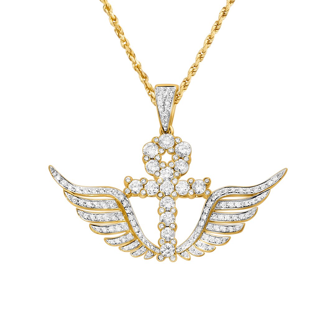 Yellow Diamond Wing Cross Pendant in 14k Yellow Gold 2.02 Ctw