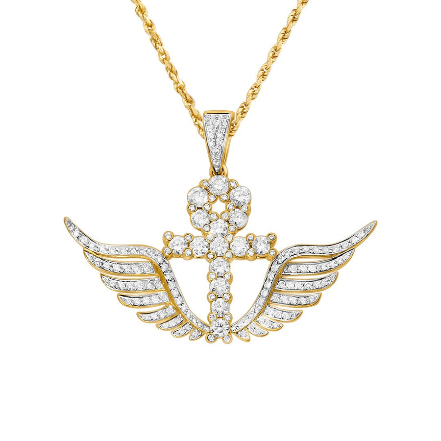 Yellow Diamond Wing Cross Pendant in 14k Yellow Gold 2.02 Ctw