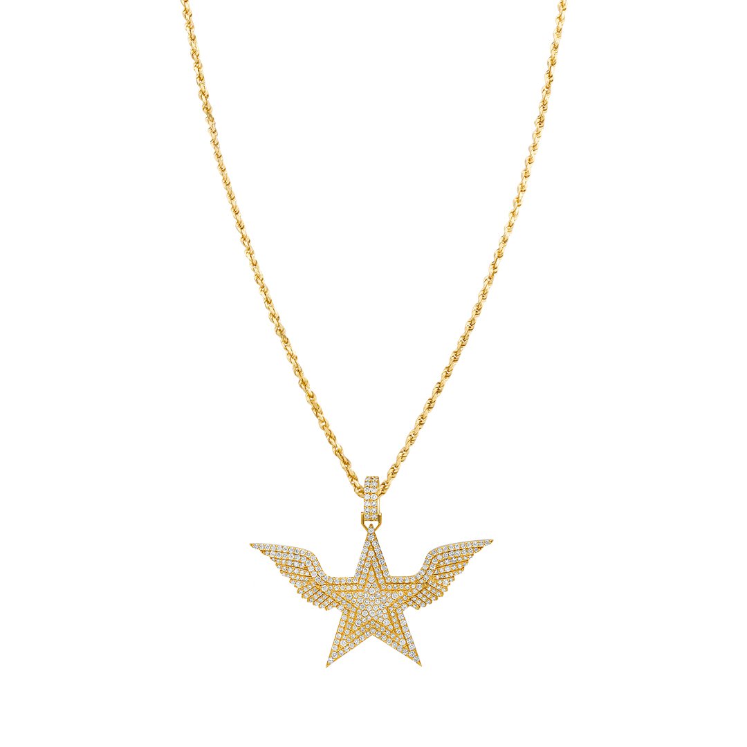 14k Yellow Gold Diamond Wing Star Pendant 3.84 Ctw
