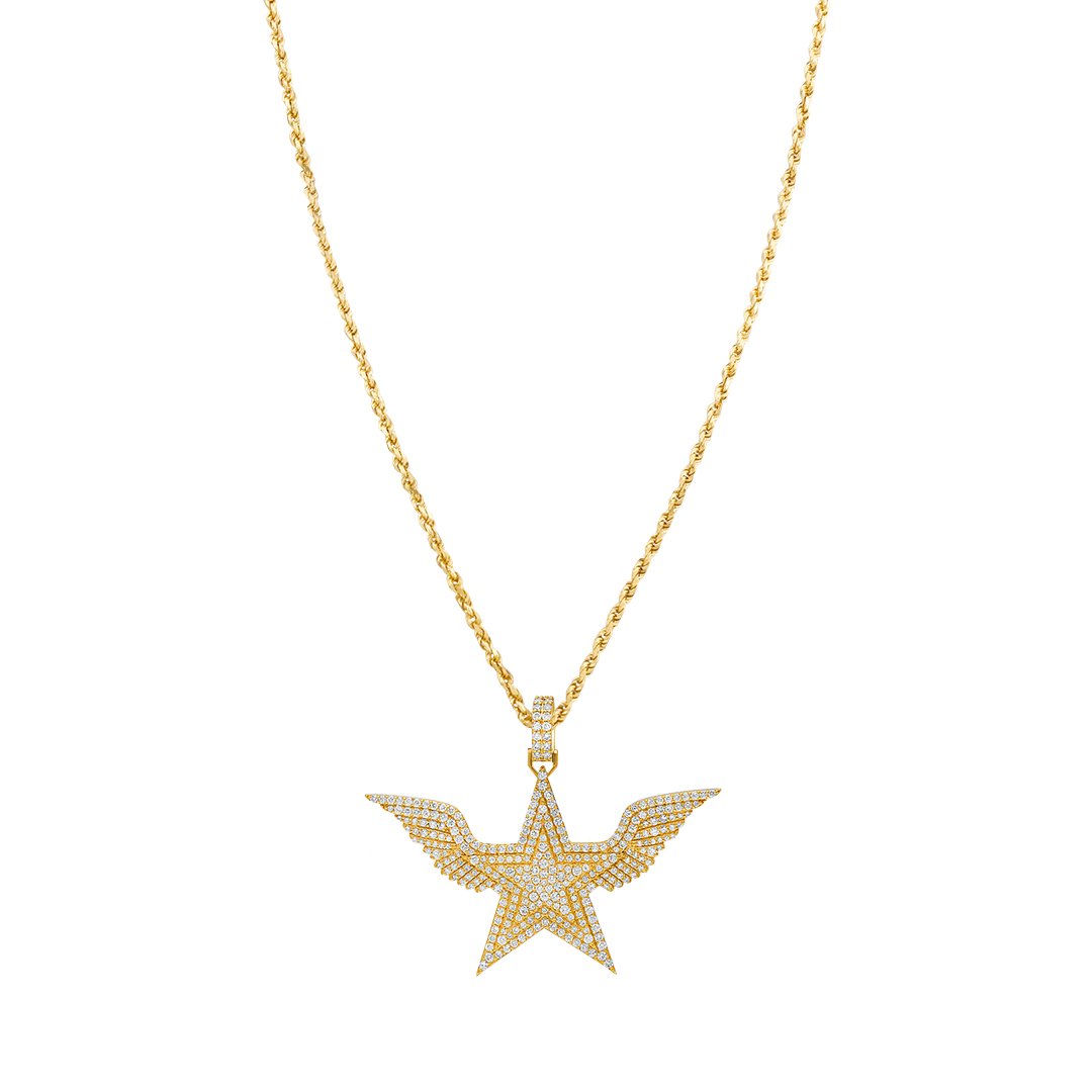 14k Yellow Gold Diamond Wing Star Pendant 3.84 Ctw