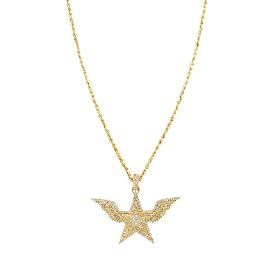 Colgante de estrella con alas de diamantes en oro amarillo de 14 k (3,84 quilates)