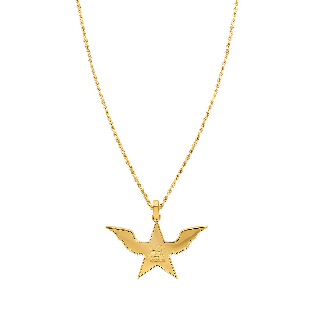 14k Yellow Gold Diamond Wing Star Pendant 3.84 Ctw