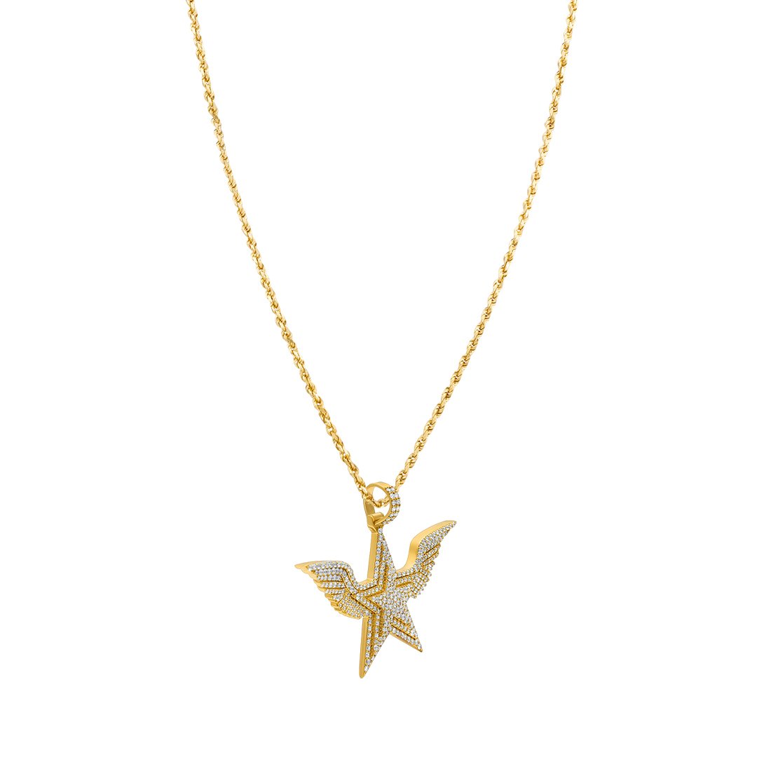 14k Yellow Gold Diamond Wing Star Pendant 3.84 Ctw