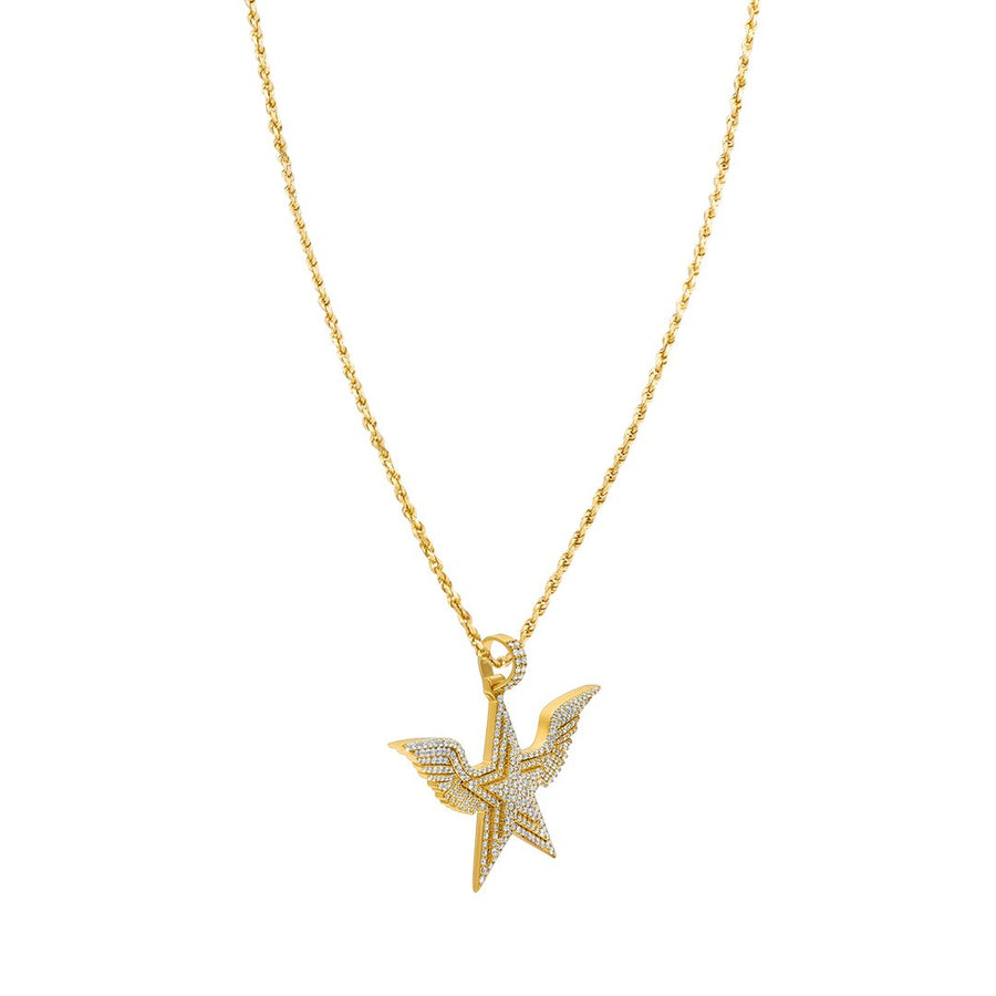 Colgante de estrella con alas de diamantes en oro amarillo de 14 k (3,84 quilates)