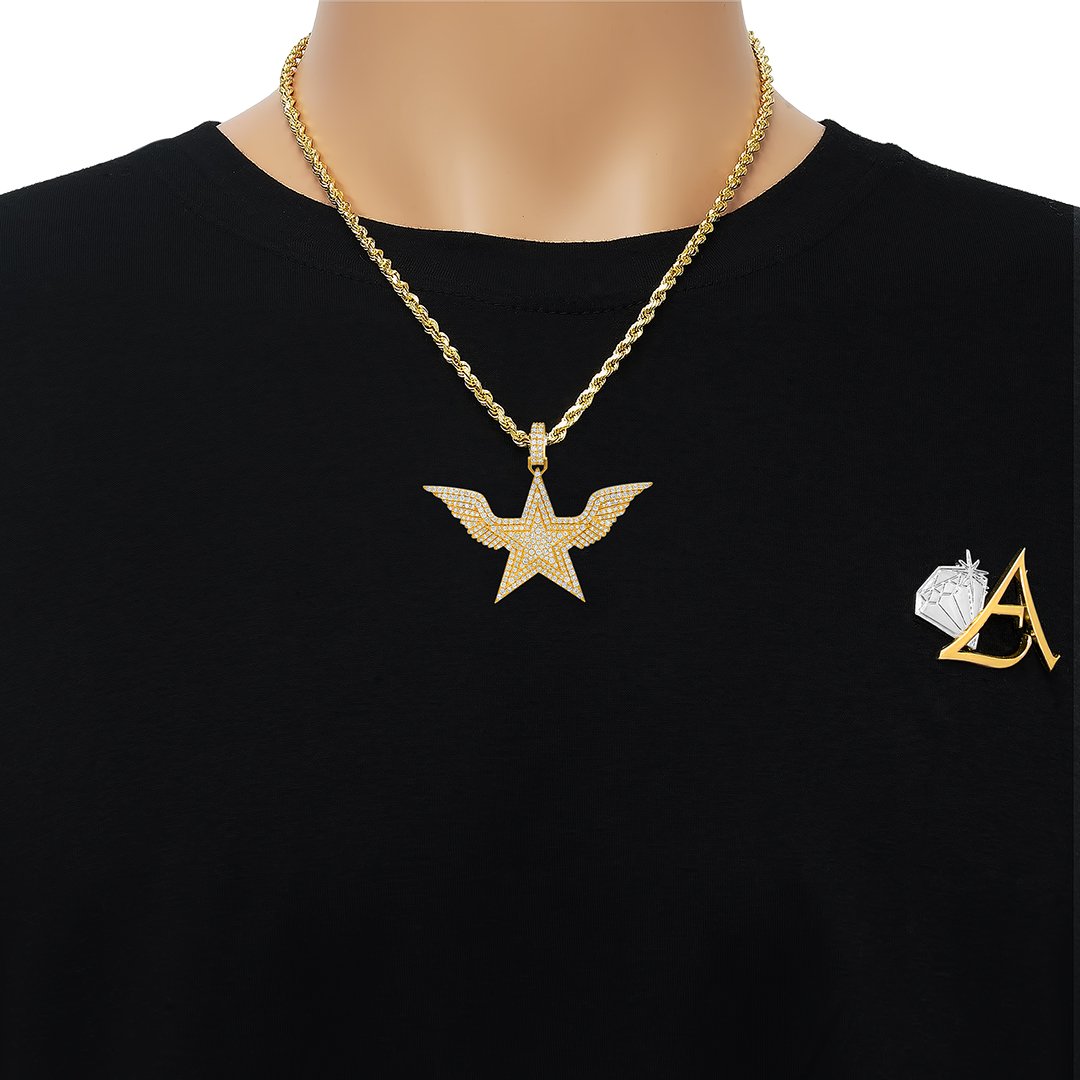 14k Yellow Gold Diamond Wing Star Pendant 3.84 Ctw