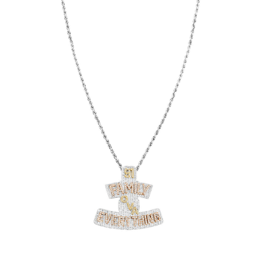 White "Family Ova Everything" Diamond Baguette Pendant in 14k White Gold  10.5 Ctw
