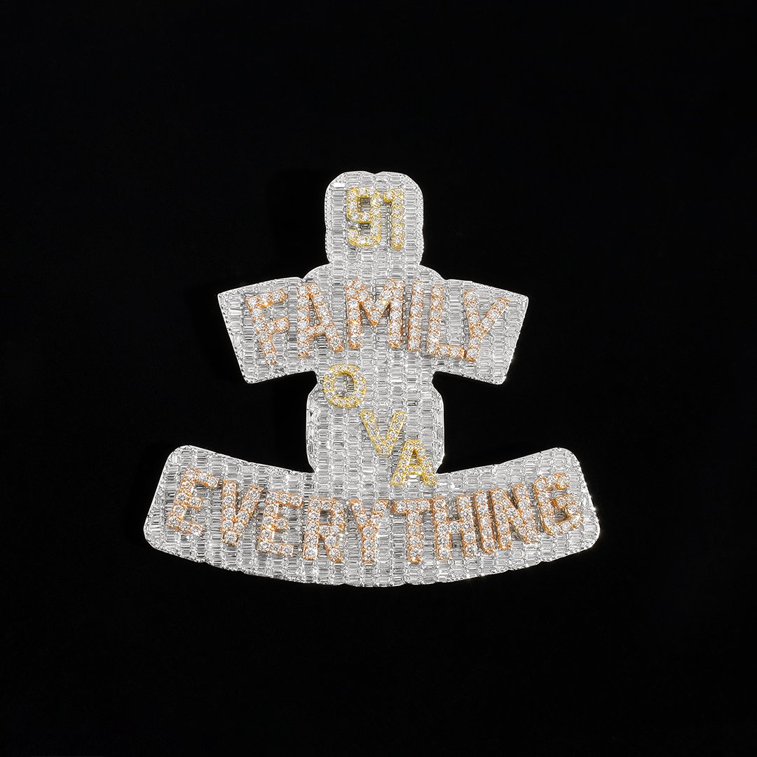 White "Family Ova Everything" Diamond Baguette Pendant in 14k White Gold  10.5 Ctw