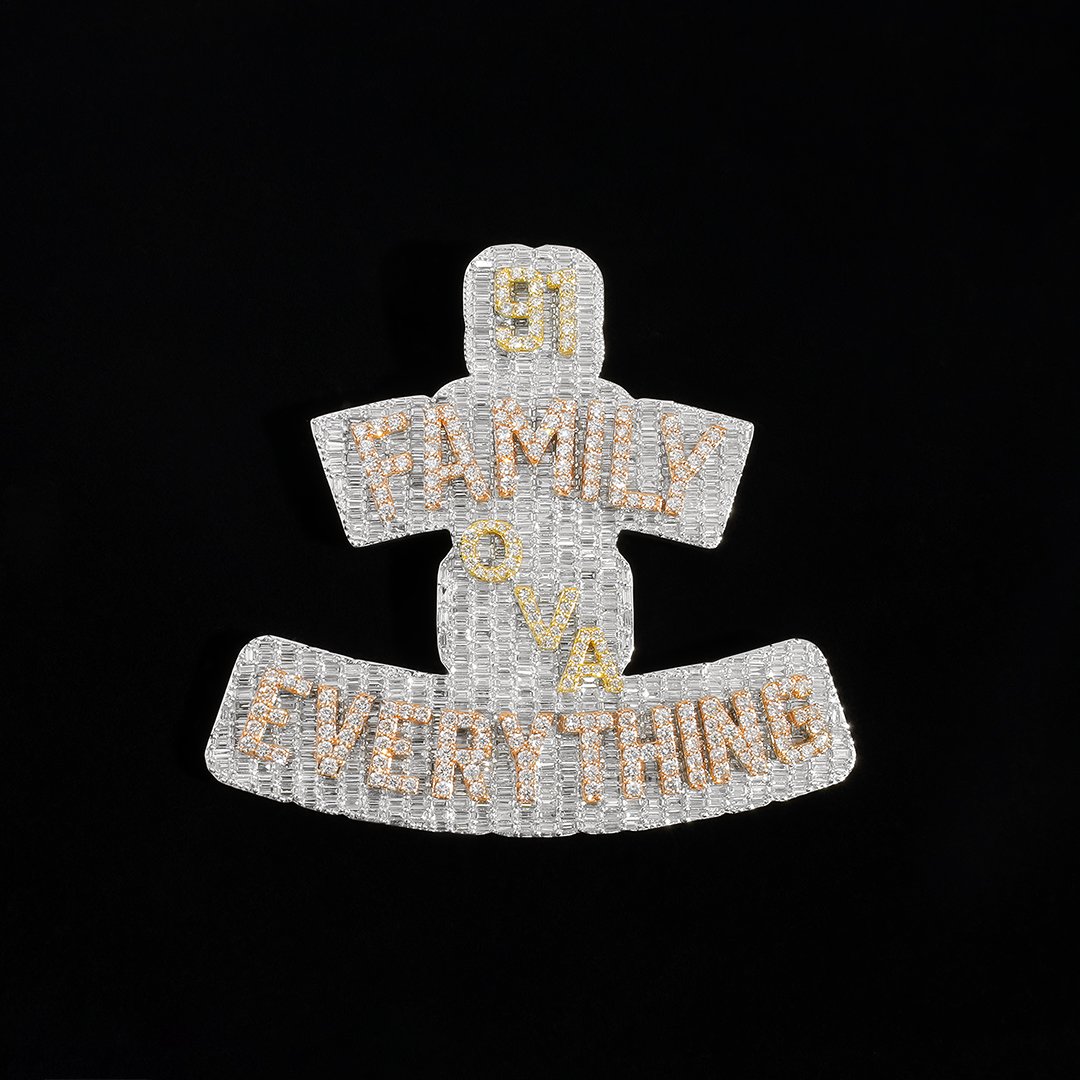 White "Family Ova Everything" Diamond Baguette Pendant in 14k White Gold  10.5 Ctw