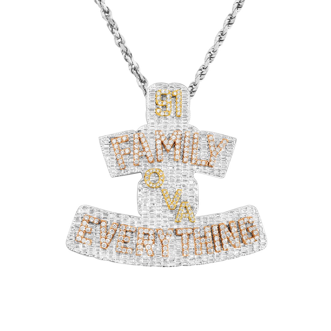 White "Family Ova Everything" Diamond Baguette Pendant in 14k White Gold  10.5 Ctw
