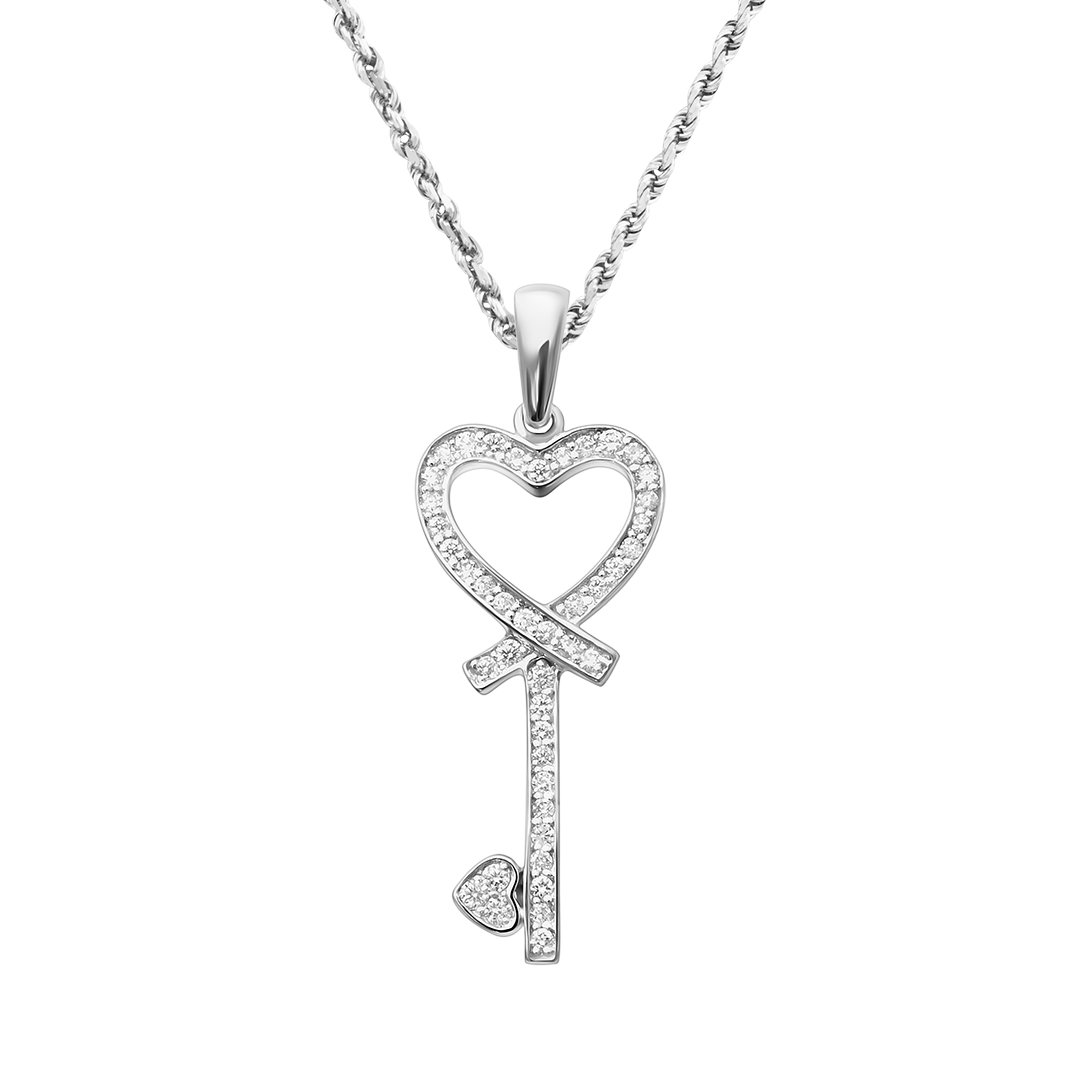 White , Yellow Heart Key Pendant in 10k Gold .4 Ctw