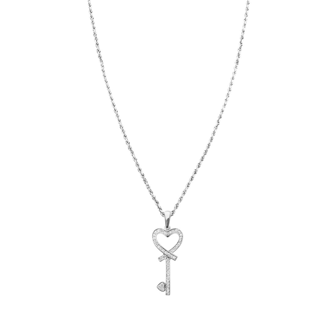 White , Yellow Heart Key Pendant in 10k Gold .4 Ctw