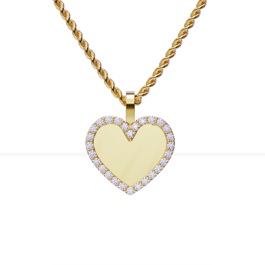 Colgante de oro amarillo de 14 k con forma de corazón de diamantes y dije de memoria de 0,6 quilates