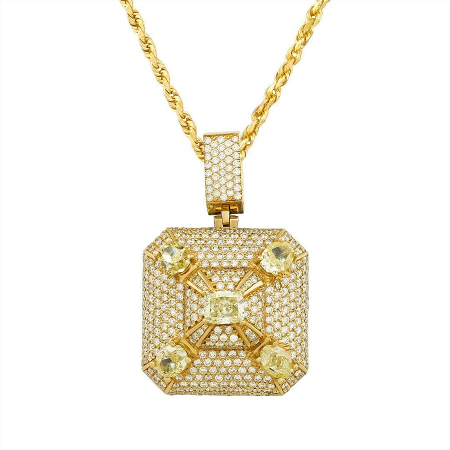 High End Mens Designer Yellow & White VS Diamond Pendant in 14k Yellow Gold 11.21 Ctw