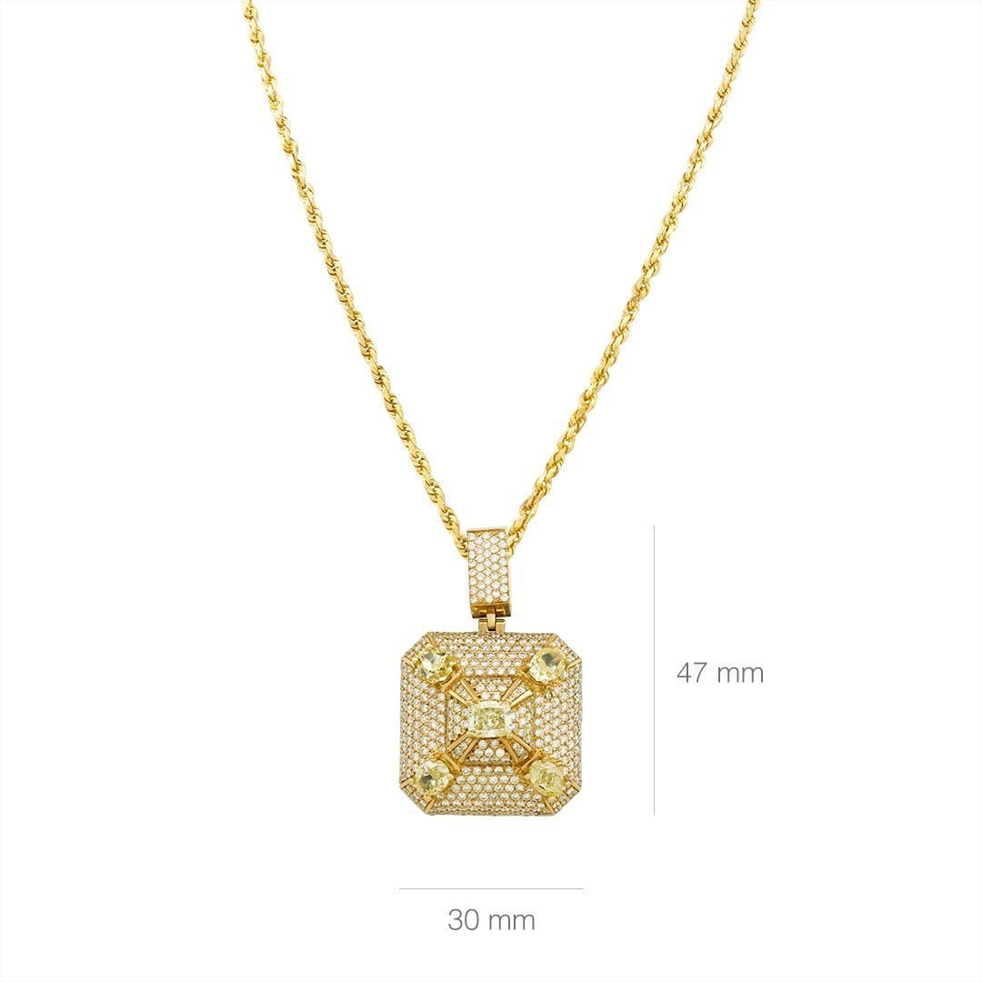 High End Mens Designer Yellow & White VS Diamond Pendant in 14k Yellow Gold 11.21 Ctw