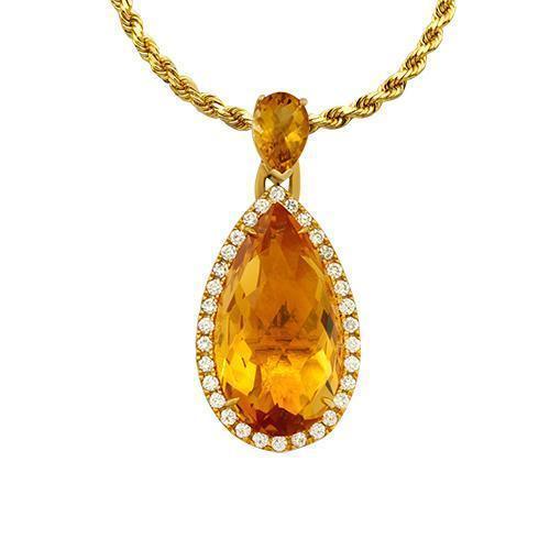 Huge Citrine Diamond Pendant in 14k Yellow Gold 57.24 Ctw