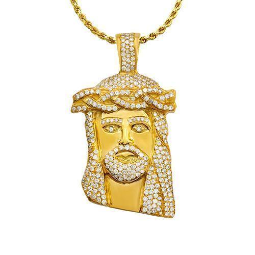 Jesus Head Pendant in 18k Yellow Gold 4 Ctw