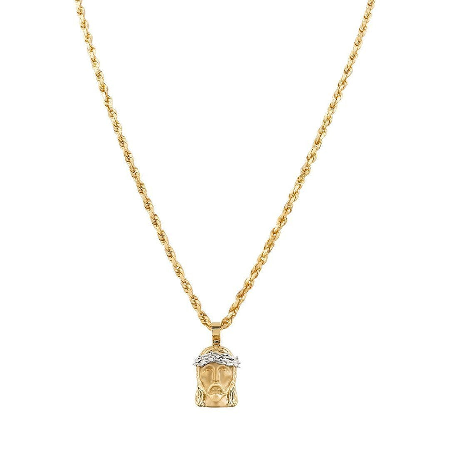 White, Yellow Jesus Head Pendant in Two Tone 14k Gold