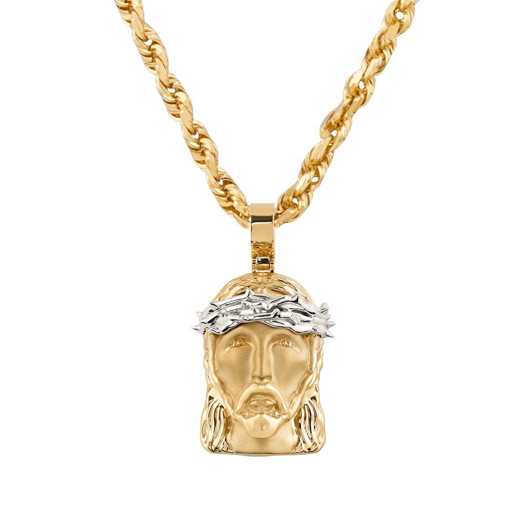 White, Yellow Jesus Head Pendant in Two Tone 14k Gold