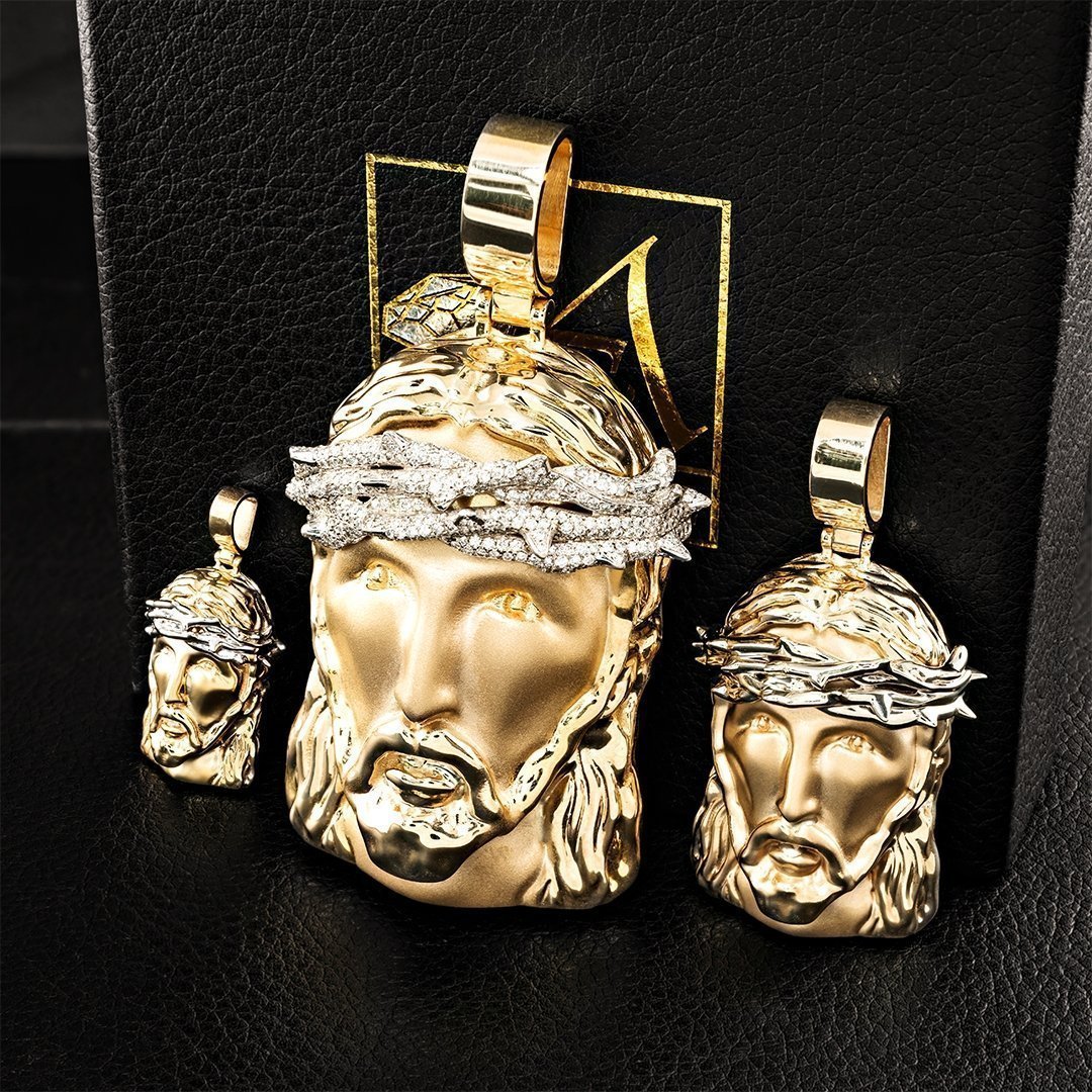 White, Yellow Jesus Head Pendant in Two Tone 14k Gold