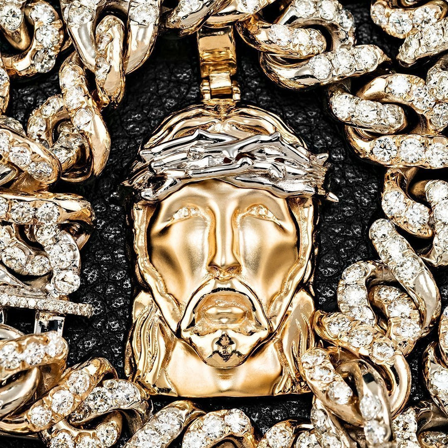 White, Yellow Jesus Head Pendant in Two Tone 14k Gold