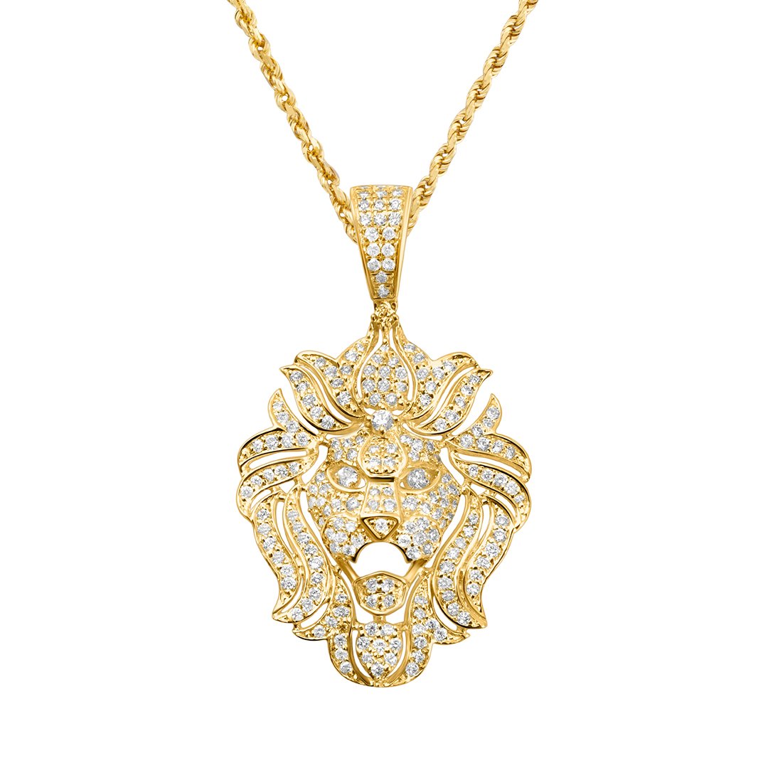 White , Yellow Lion Pendant in 10k Gold 1.04 Ctw