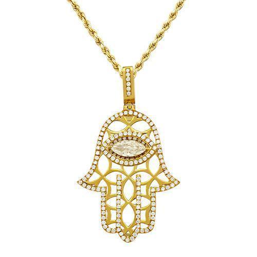 Marquise Natural Diamond Center Stone Hamsa Pendant in 14k Yellow Gold 2.14 Ctw