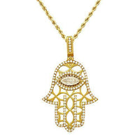Thumbnail for Marquise Natural Diamond Center Stone Hamsa Pendant in 14k Yellow Gold 2.14 Ctw