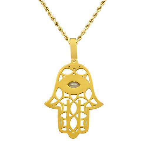 Marquise Natural Diamond Center Stone Hamsa Pendant in 14k Yellow Gold 2.14 Ctw