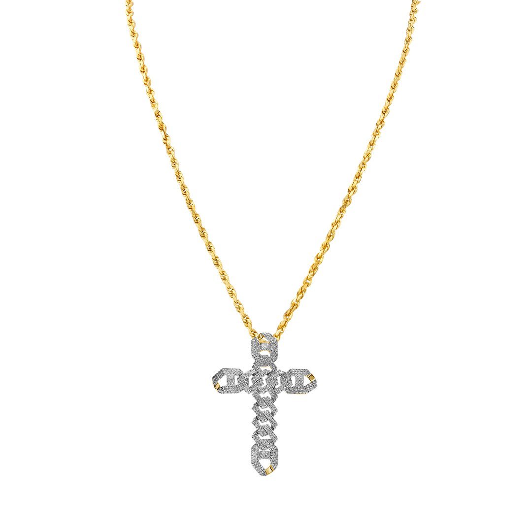 10k Yellow Gold Modern Diamond Cross Pendant 1.33 Ctw