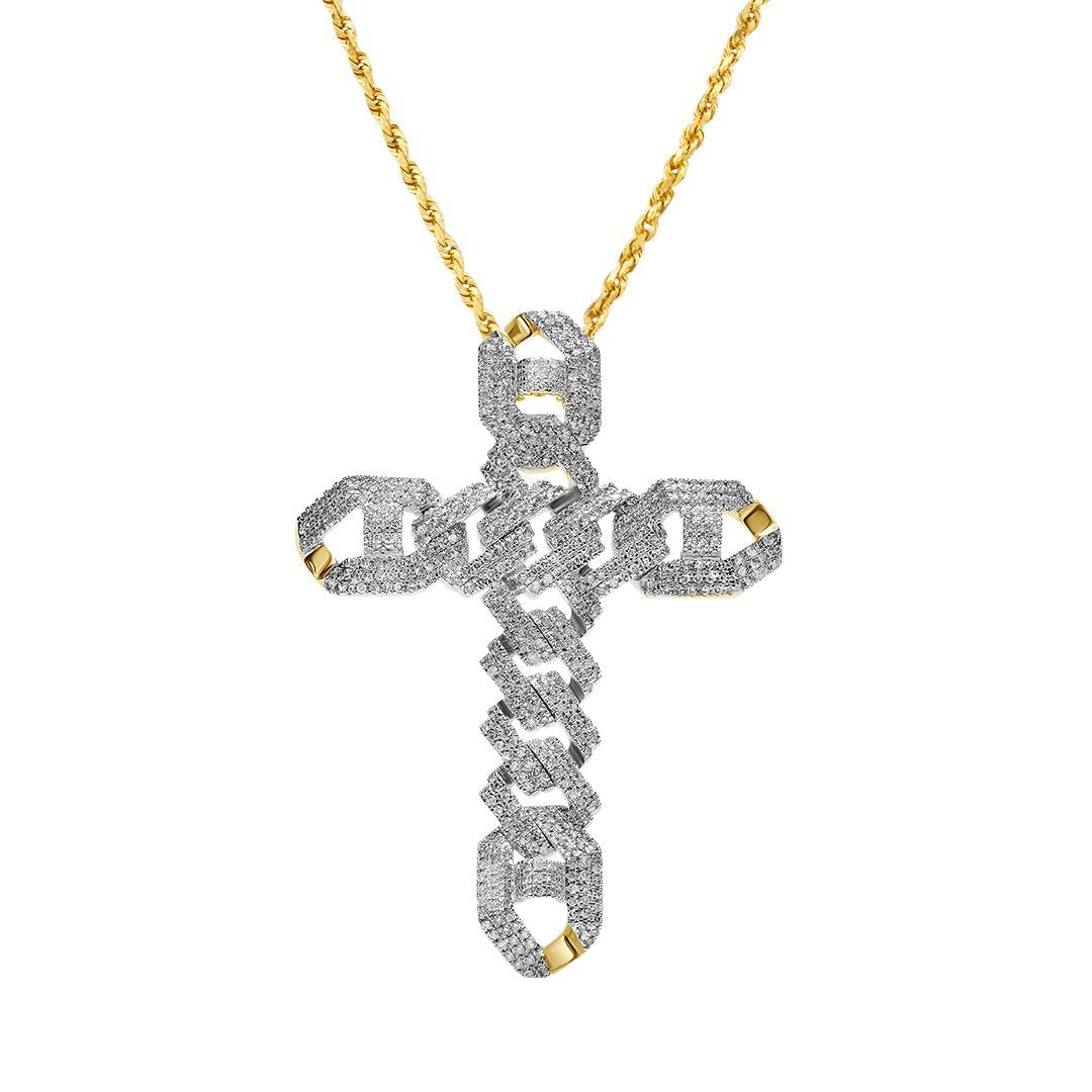 10k Yellow Gold Modern Diamond Cross Pendant 1.33 Ctw