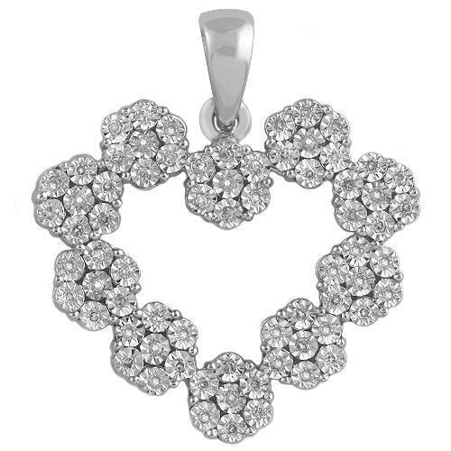 White Multi Cluster Diamond Heart Pendant in 10k White Gold 0.50 Ctw