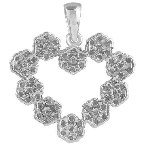 White Multi Cluster Diamond Heart Pendant in 10k White Gold 0.50 Ctw