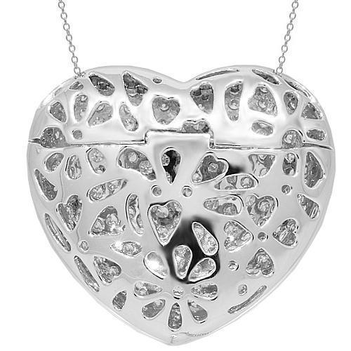 Pave Set Diamond Heart Locket Pendant 5.53 Ctw in 18K White Solid Gold