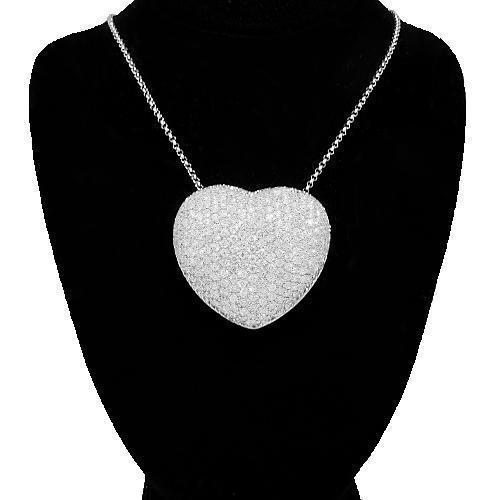 Pave Set Diamond Heart Locket Pendant 5.53 Ctw in 18K White Solid Gold