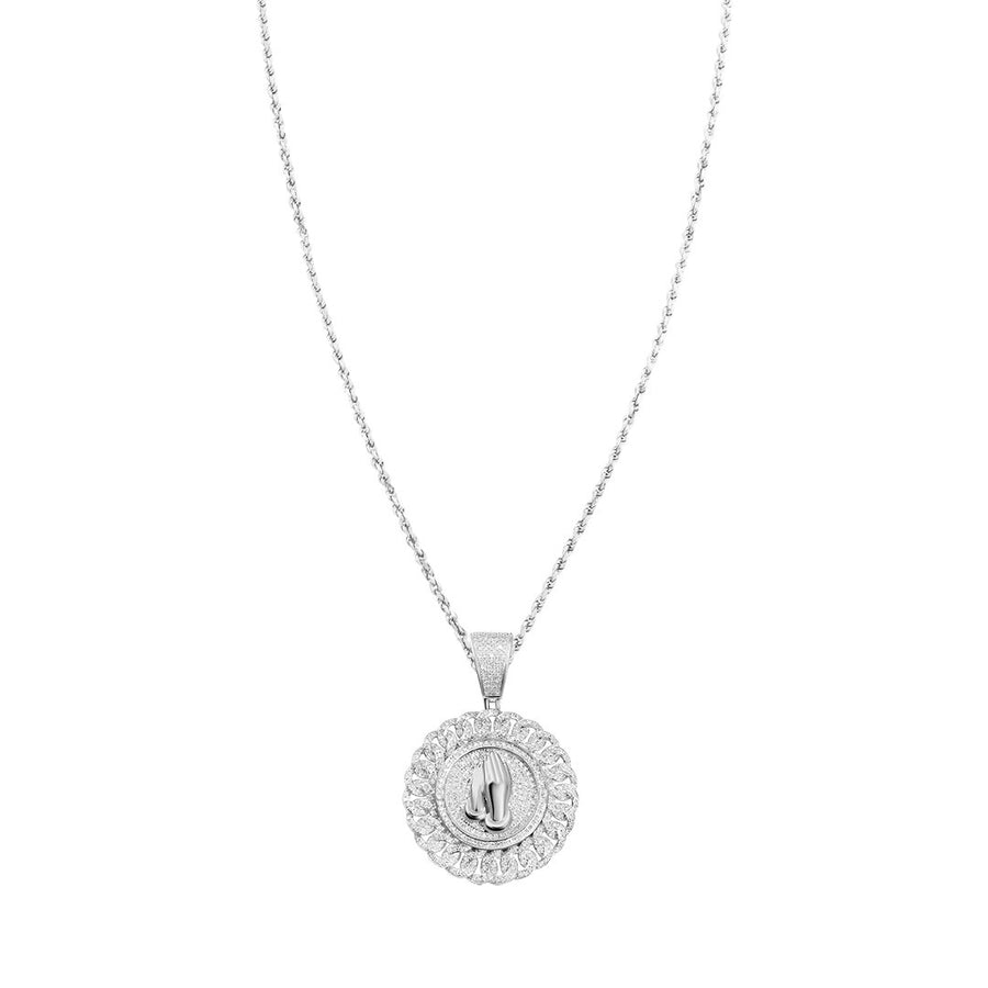 White , Yellow Prayer Hand Pendant in 10k Gold 1.3 Ctw