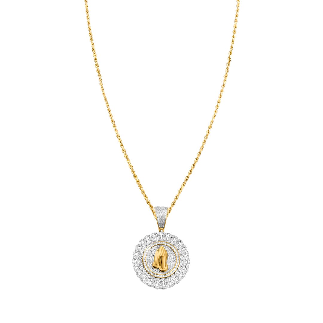 White , Yellow Prayer Hand Pendant in 10k Gold 1.3 Ctw