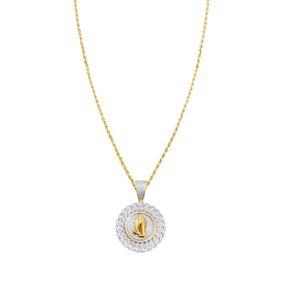 White , Yellow Prayer Hand Pendant in 10k Gold 1.3 Ctw