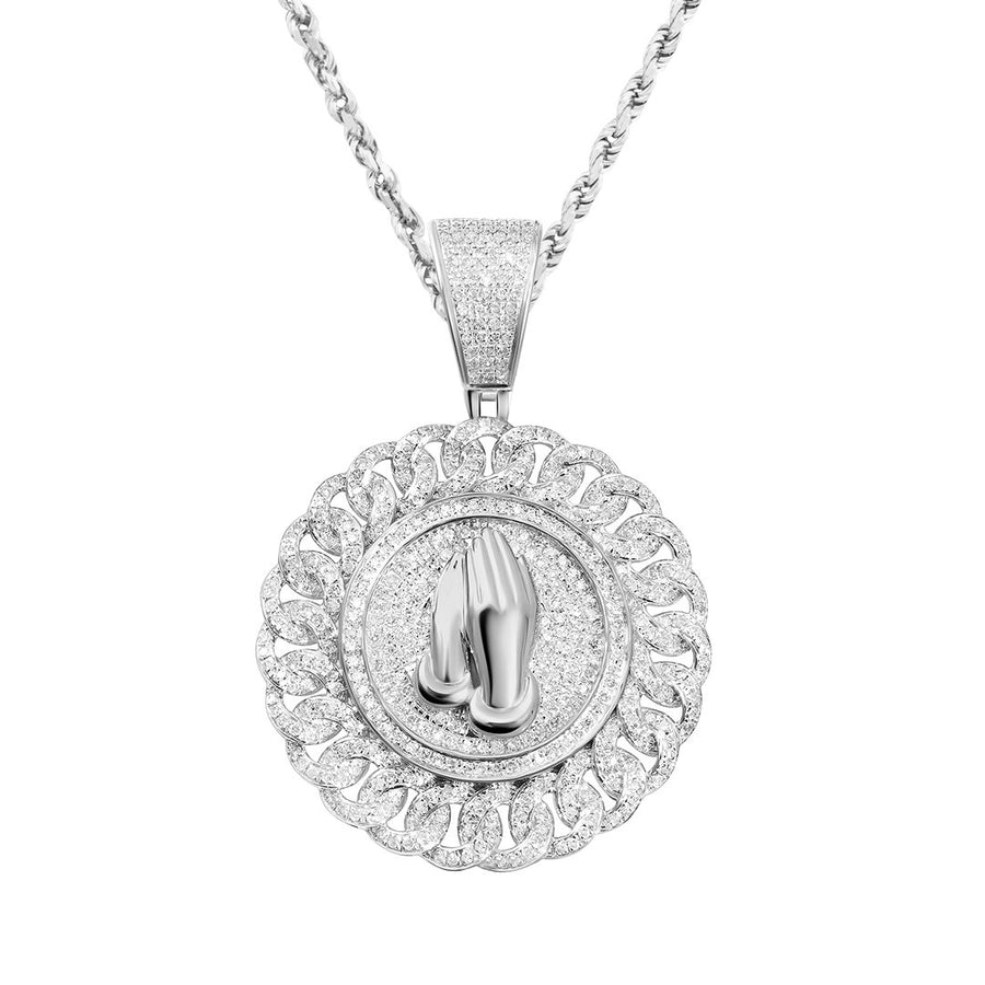 White , Yellow Prayer Hand Pendant in 10k Gold 1.3 Ctw