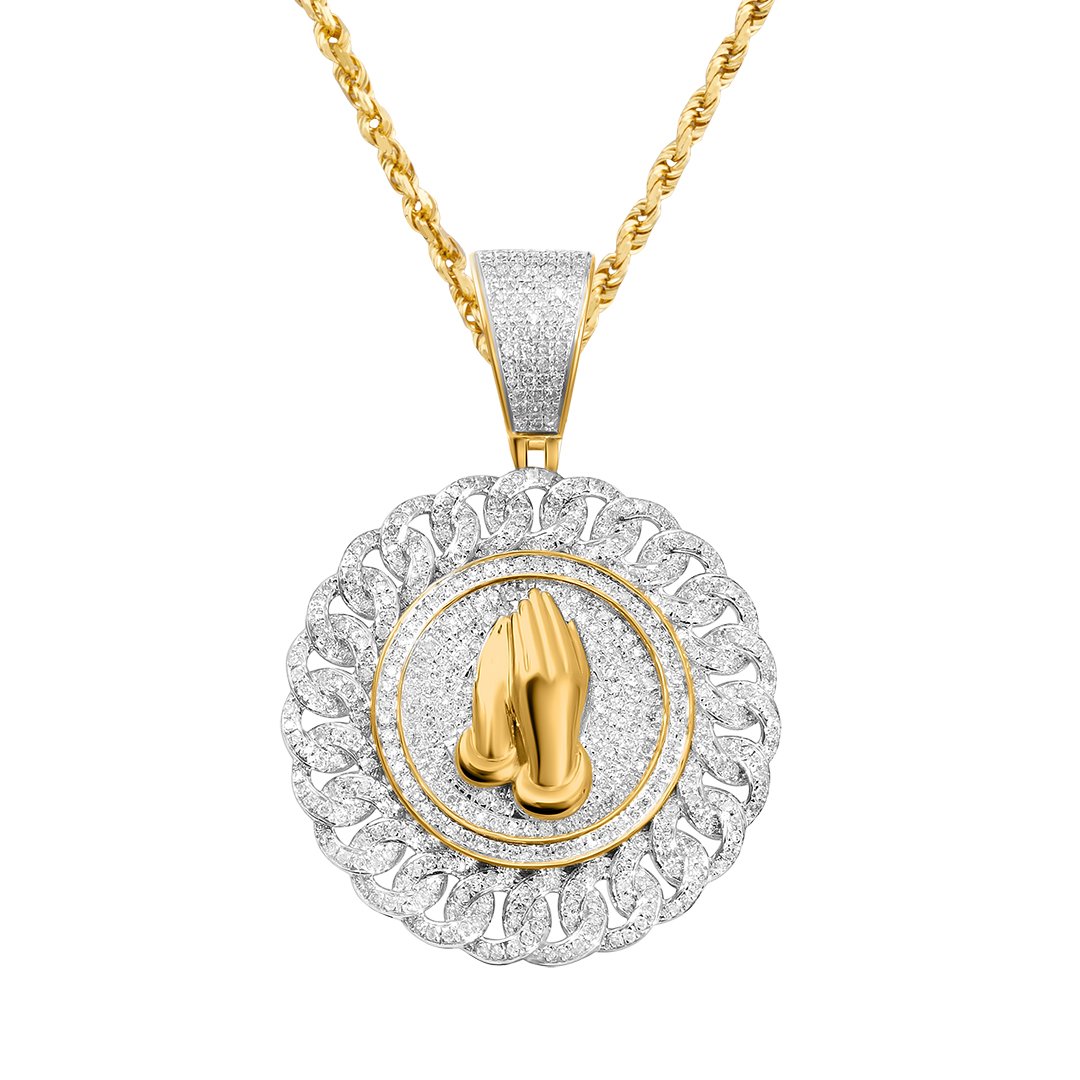 White , Yellow Prayer Hand Pendant in 10k Gold 1.3 Ctw