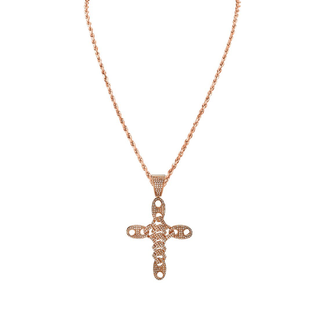 14k Yellow Gold Puff Link Diamond Cross Pendant 1.26 Ctw