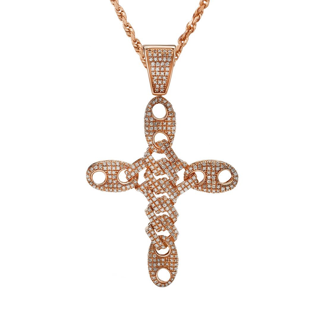 14k Yellow Gold Puff Link Diamond Cross Pendant 1.26 Ctw