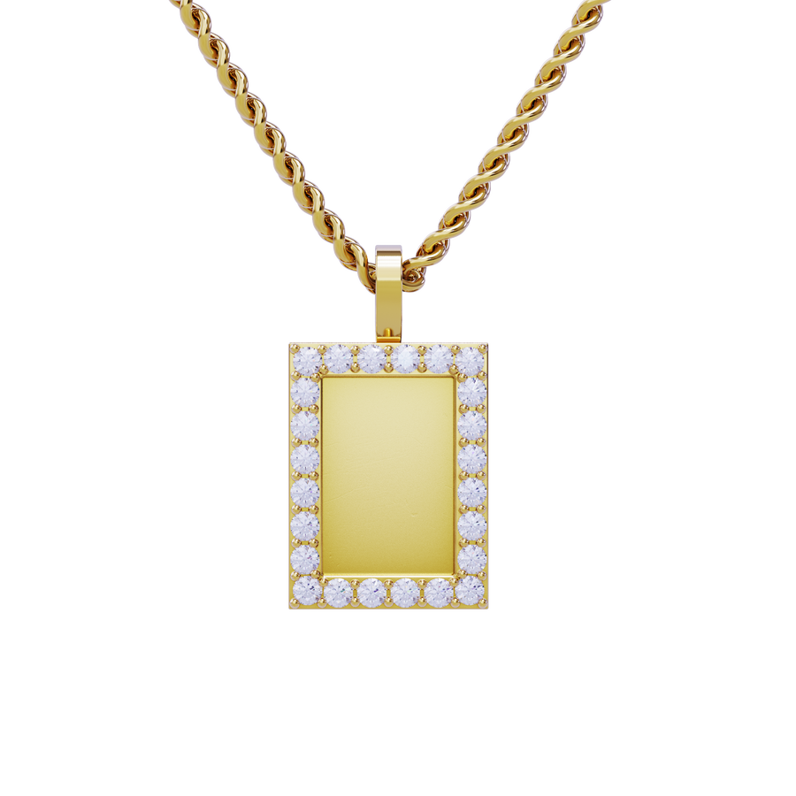 Colgante de oro amarillo de 14 k con forma rectangular de diamante y dije de memoria de 0,98 quilates
