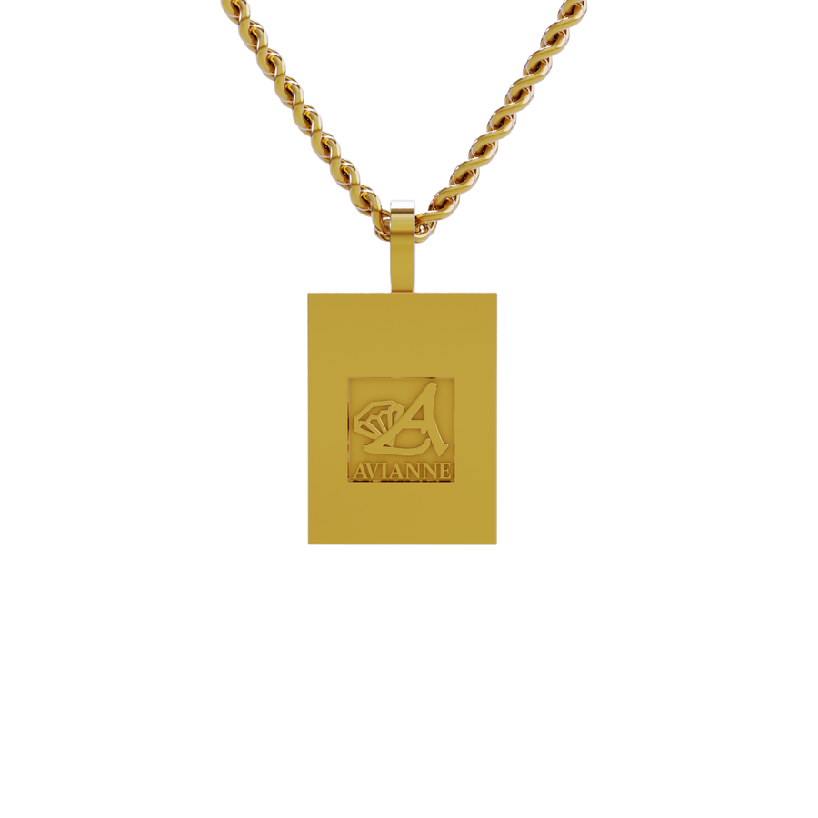 Colgante de oro amarillo de 14 k con forma rectangular de diamante y dije de memoria de 0,98 quilates